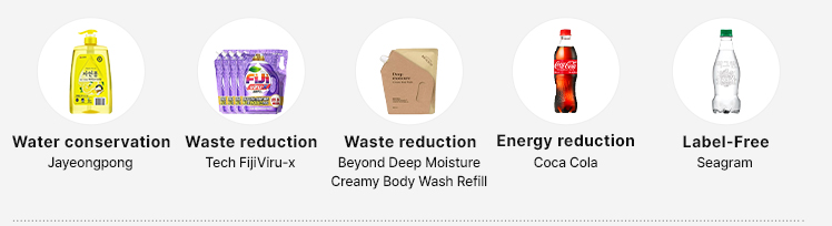 Water conservation Jayeonpong. Waste reduction Tech Fiji Viru-x. Waste reduction. Beyond Deep Moisture Creamy Body Wash Refill. Energy reduction Coca Cola. Label-Free Seagram.